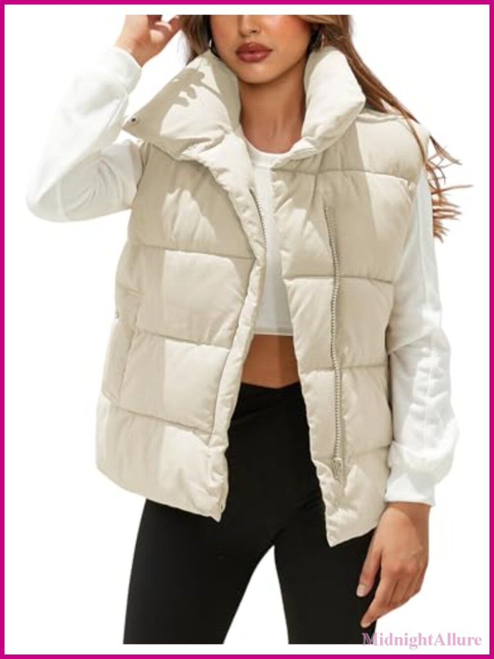 Oversized Quilted Puffer Vest Sleeveless Zip Button Up